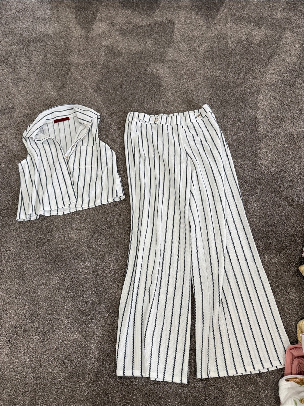 Boutique Set Striped Wide-Leg Trousers in White and Navy